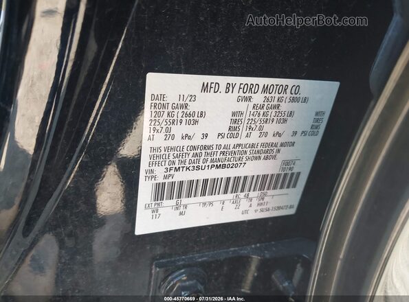 3FMTK3SU1PMB02077 2023 FORD MUSTANG MACH-E Black Շարժիչի բաժամունքի տեսք