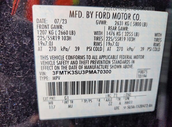 3FMTK3SU3PMA70300 2023 FORD MUSTANG Black Widok wnętrza 360 stopni