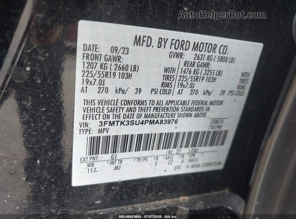 3FMTK3SU4PMA83976 2023 FORD MUSTANG MACH-E Black ძრავის განყოფილების ხედი
