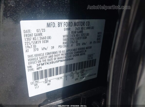 3FMTK3SU5PMA69844 2023 FORD MUSTANG MACH-E Black Vista del compartimento del motor