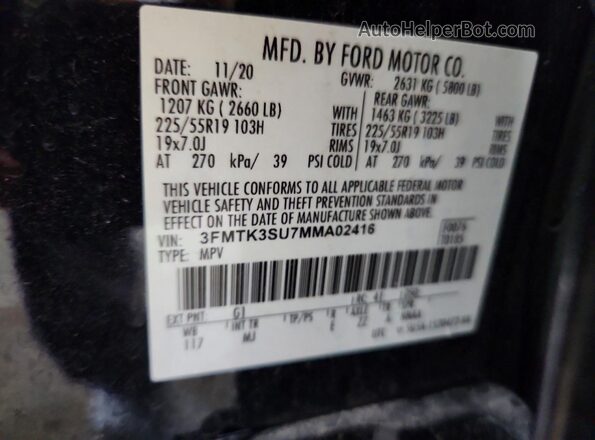 3FMTK3SU7MMA02416 2021 FORD MUSTANG Tan Vista de la etiqueta del VIN