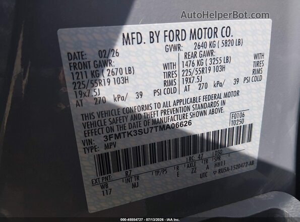 3FMTK3SU7TMA06626 2026 FORD MUSTANG MACH-E Gray Շարժիչի բաժամունքի տեսք