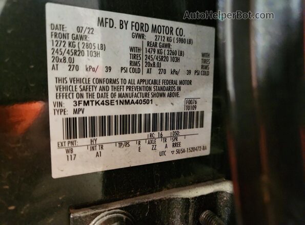3FMTK4SE1NMA40501 2022 FORD MUSTANG Charcoal VIN sticker view