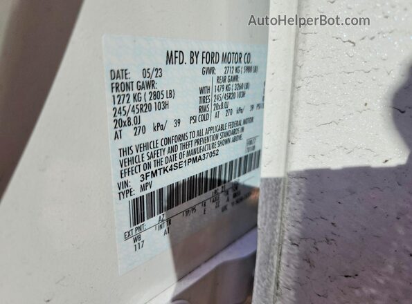 3FMTK4SE1PMA37052 2023 FORD MUSTANG White Շարժիչի բաժամունքի տեսք