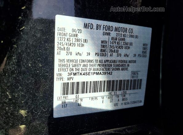 3FMTK4SE1PMA39142 2023 FORD MUSTANG Black Vista de la etiqueta del VIN
