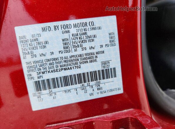 3FMTK4SE2PMA61702 2023 FORD MUSTANG Red Панорамний вид салону 360°