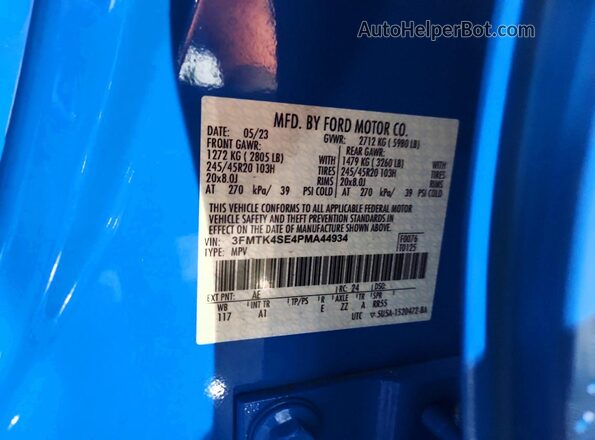 3FMTK4SE4PMA44934 2023 FORD MUSTANG Blue სალონის 360-გრადუსიანი ხედი
