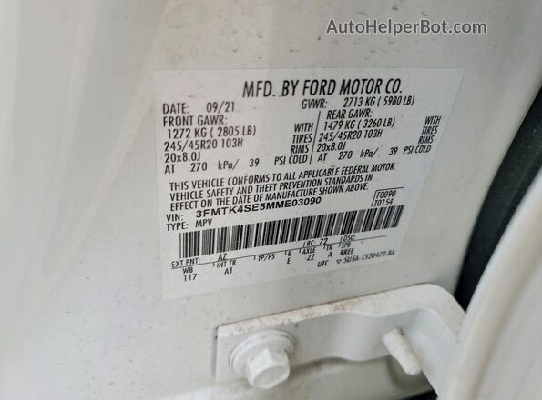3FMTK4SE5MME03090 2021 FORD MUSTANG White Շարժիչի բաժամունքի տեսք