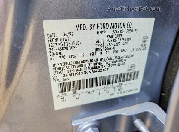 3FMTK4SE6NMA22107 2022 FORD MUSTANG Silver ძრავის განყოფილების ხედი