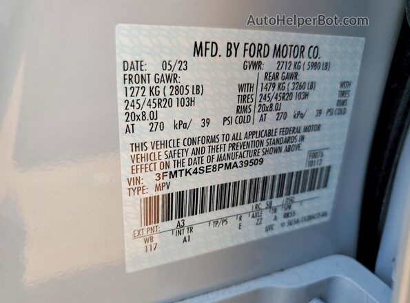 3FMTK4SE8PMA39509 2023 FORD MUSTANG White Widok komory silnika