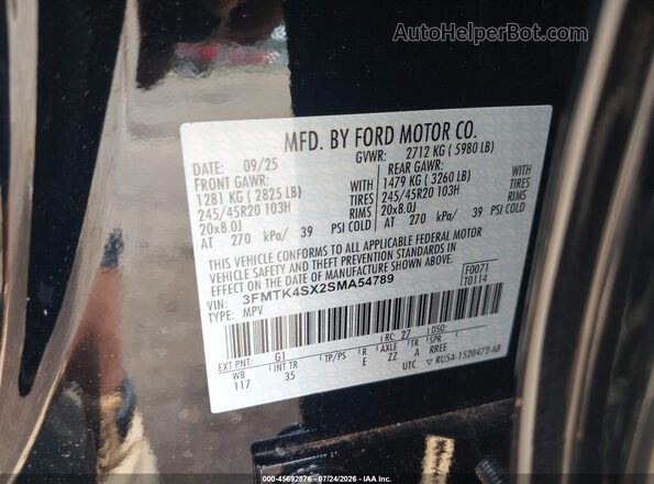 3FMTK4SX2SMA54789 2025 FORD MUSTANG MACH-E Black Engine compartment view