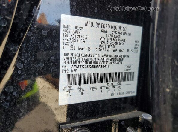 3FMTK4SX5SMA15419 2025 FORD MUSTANG Black Widok naklejki z numerem VIN