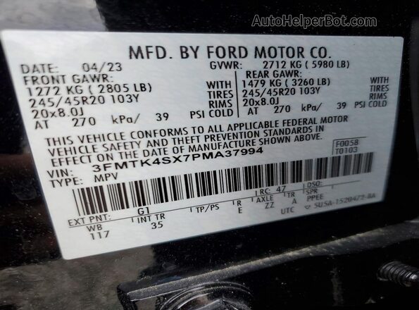3FMTK4SX7PMA37994 2023 FORD MUSTANG Black Вид наклейки з VIN-кодом