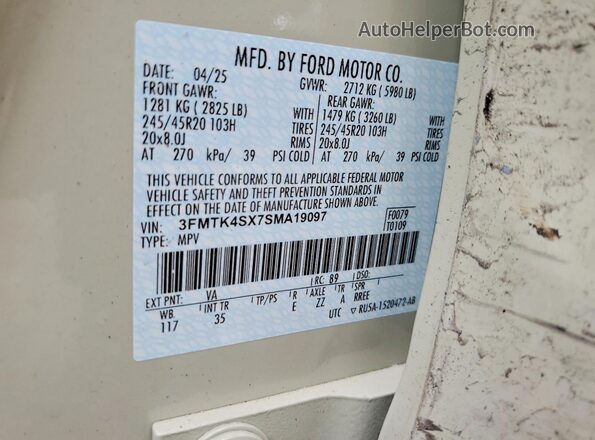 3FMTK4SX7SMA19097 2025 FORD MUSTANG Beige Vista interior de 360 grados