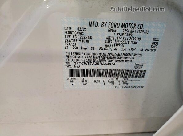 3FTCW8TA2SRA63974 2025 FORD MAVERICK White Շարժիչի բաժամունքի տեսք