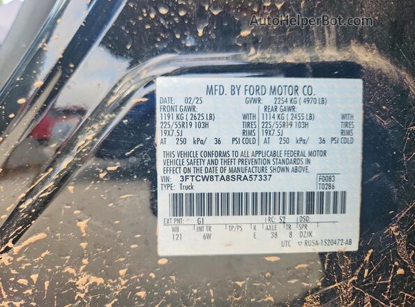 3FTCW8TA8SRA57337 2025 FORD MAVERICK Black VIN sticker view