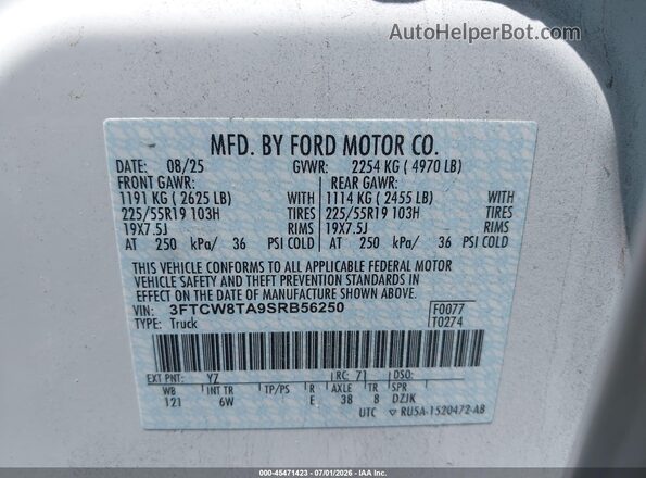 3FTCW8TA9SRB56250 2025 FORD MAVERICK Белый Вид подкапотного пространства