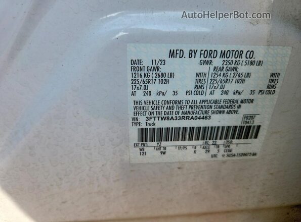 3FTTW8A33RRA04463 2024 FORD MAVERICK White Vista de la etiqueta del VIN