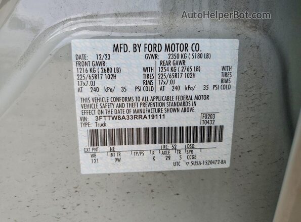 3FTTW8A33RRA19111 2024 FORD MAVERICK Серый Вид подкапотного пространства
