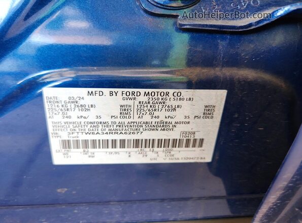 3FTTW8A34RRA62677 2024 FORD MAVERICK Blue VIN sticker view