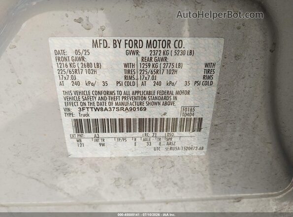3FTTW8A37SRA90169 2025 FORD MAVERICK Gray ძრავის განყოფილების ხედი