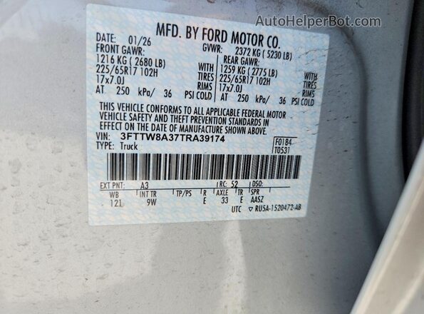 3FTTW8A37TRA39174 2026 FORD MAVERICK Silver VIN კოდის სტიკერის ხედი