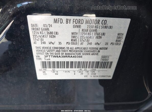 3FTTW8A39RRA40366 2024 FORD MAVERICK Black ძრავის განყოფილების ხედი