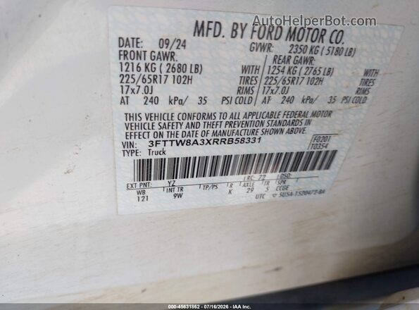 3FTTW8A3XRRB58331 2024 FORD MAVERICK White Вид підкапотного простору
