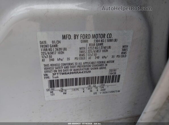 3FTTW8A99RRA43529 2024 FORD MAVERICK Белый Вид подкапотного пространства