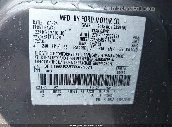 3FTTW8B35TRA75671 2026 FORD MAVERICK Gray Շարժիչի բաժամունքի տեսք