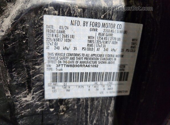3FTTW8B90RRA61092 2024 FORD MAVERICK Black Vista de la etiqueta del VIN