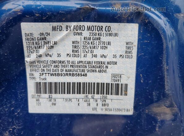 3FTTW8B93RRB58948 2024 FORD MAVERICK Blue Շարժիչի բաժամունքի տեսք