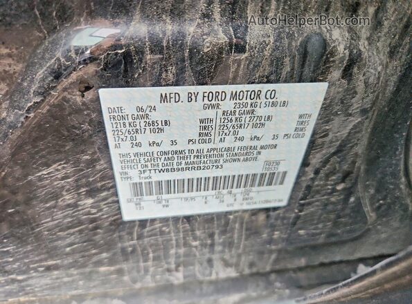 3FTTW8B98RRB20793 2024 FORD MAVERICK Black Widok naklejki z numerem VIN