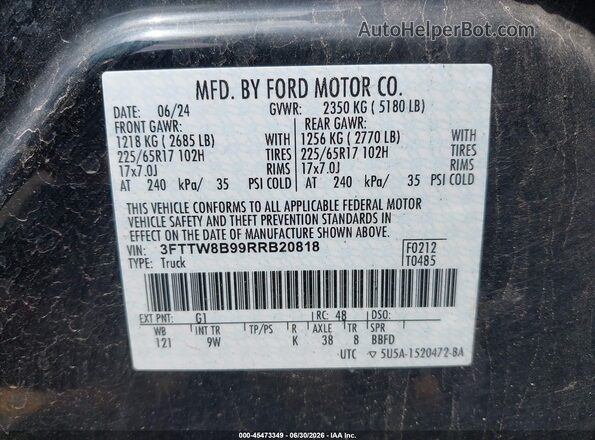 3FTTW8B99RRB20818 2024 FORD MAVERICK Black Widok komory silnika