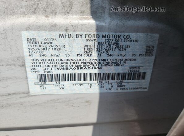 3FTTW8BA0SRA24964 2025 FORD MAVERICK Gray Widok naklejki z numerem VIN