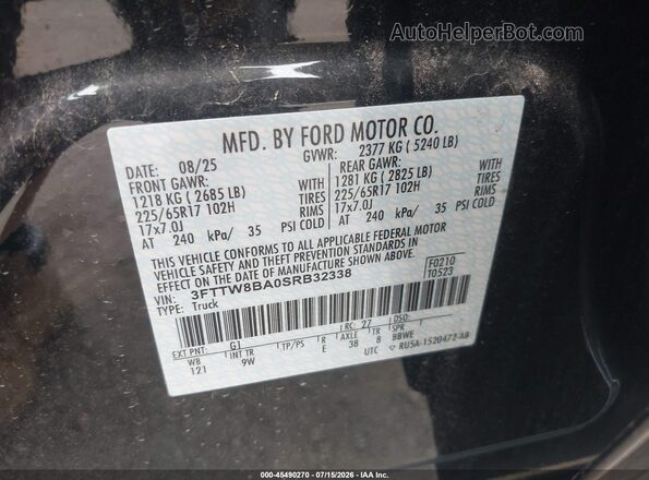 3FTTW8BA0SRB32338 2025 FORD MAVERICK Black Շարժիչի բաժամունքի տեսք