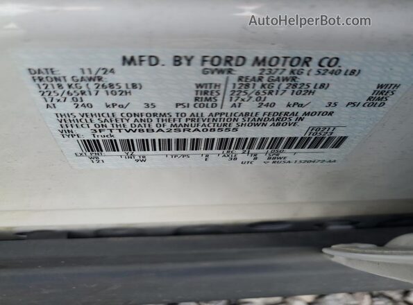 3FTTW8BA2SRA08555 2025 FORD MAVERICK White Շարժիչի բաժամունքի տեսք