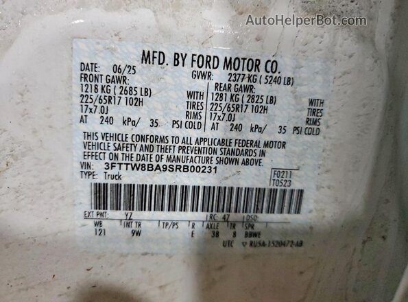 3FTTW8BA9SRB00231 2025 FORD MAVERICK White Շարժիչի բաժամունքի տեսք