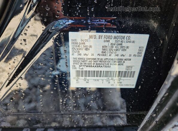 3FTTW8BAXSRA75050 2025 FORD MAVERICK Black VIN sticker view