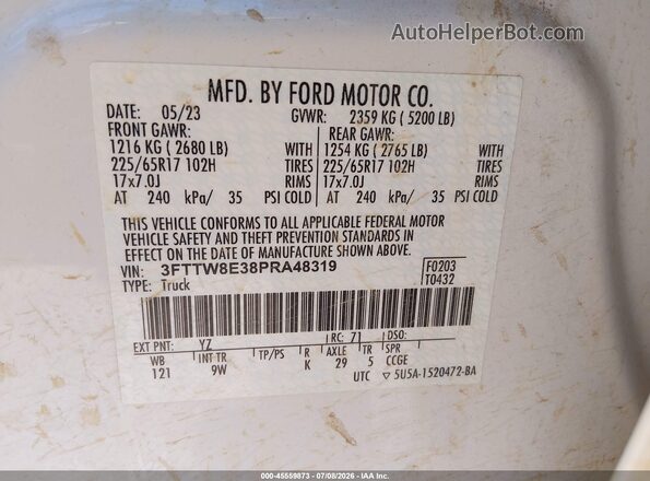 3FTTW8E38PRA48319 2023 FORD MAVERICK White Vista del compartimento del motor