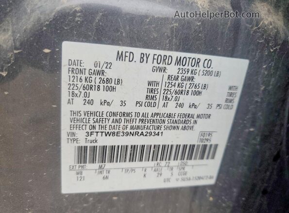 3FTTW8E39NRA29341 2022 FORD MAVERICK Gray Vista del compartimento del motor