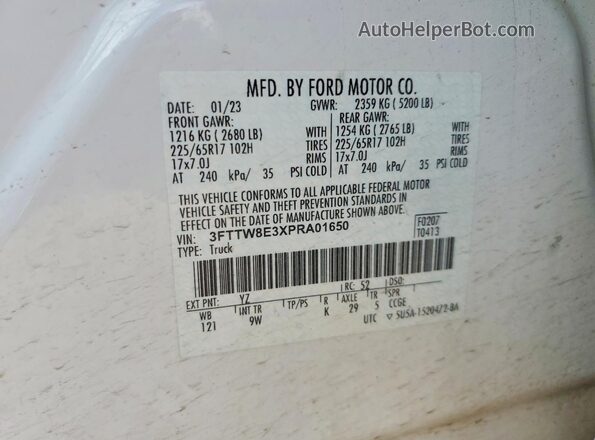 3FTTW8E3XPRA01650 2023 FORD MAVERICK White Vista del compartimento del motor