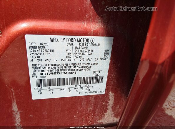 3FTTW8E3XPRA66546 2023 FORD MAVERICK Red Շարժիչի բաժամունքի տեսք