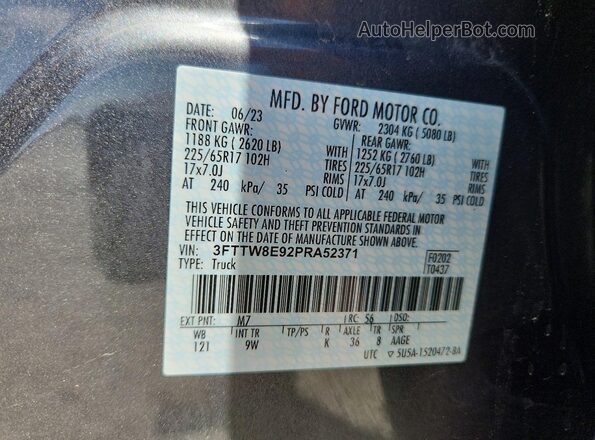 3FTTW8E92PRA52371 2023 FORD MAVERICK Gray Вид наклейки з VIN-кодом