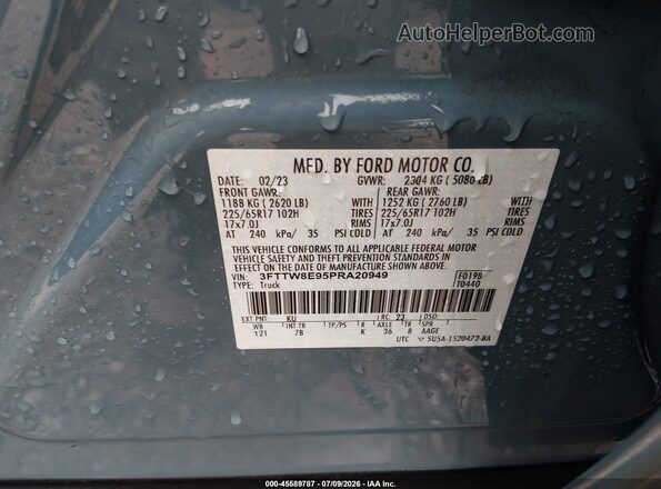 3FTTW8E95PRA20949 2023 FORD MAVERICK Blue Vista del compartimento del motor