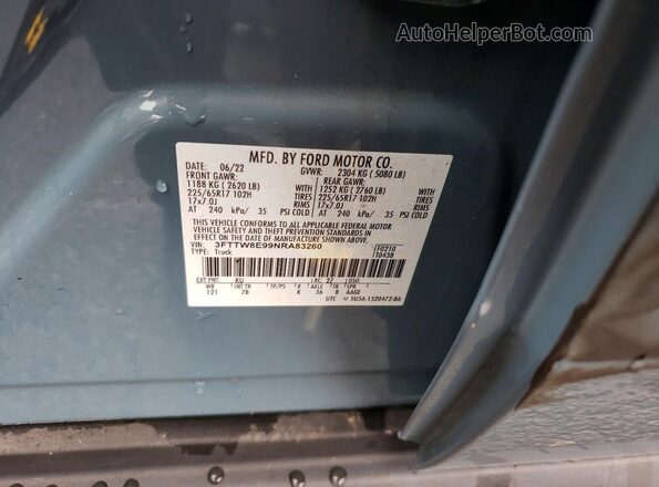 3FTTW8E99NRA83260 2022 FORD MAVERICK Синий Вид наклейки с VIN-кодом