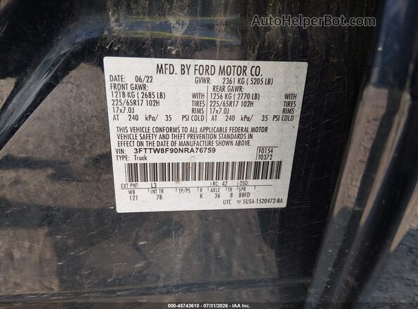 3FTTW8F90NRA76759 2022 FORD MAVERICK Черный Вид подкапотного пространства