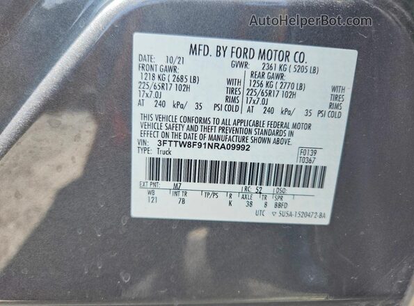 3FTTW8F91NRA09992 2022 FORD MAVERICK Gray Engine compartment view