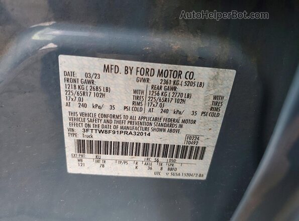 3FTTW8F91PRA32014 2023 FORD MAVERICK Blue VIN კოდის სტიკერის ხედი
