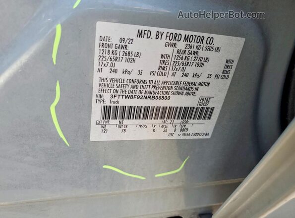 3FTTW8F92NRB06800 2022 FORD MAVERICK Серый Вид подкапотного пространства